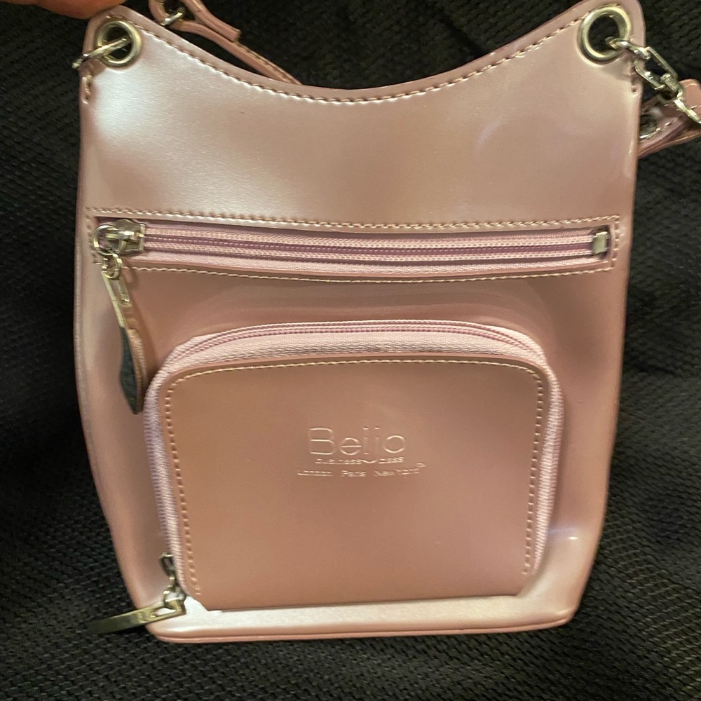 Beijo Light Pink Patent Leather Mini Crossbody Bag.